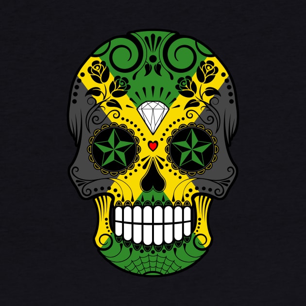 Jamaican Flag Sugar Skull with Roses by jeffbartels